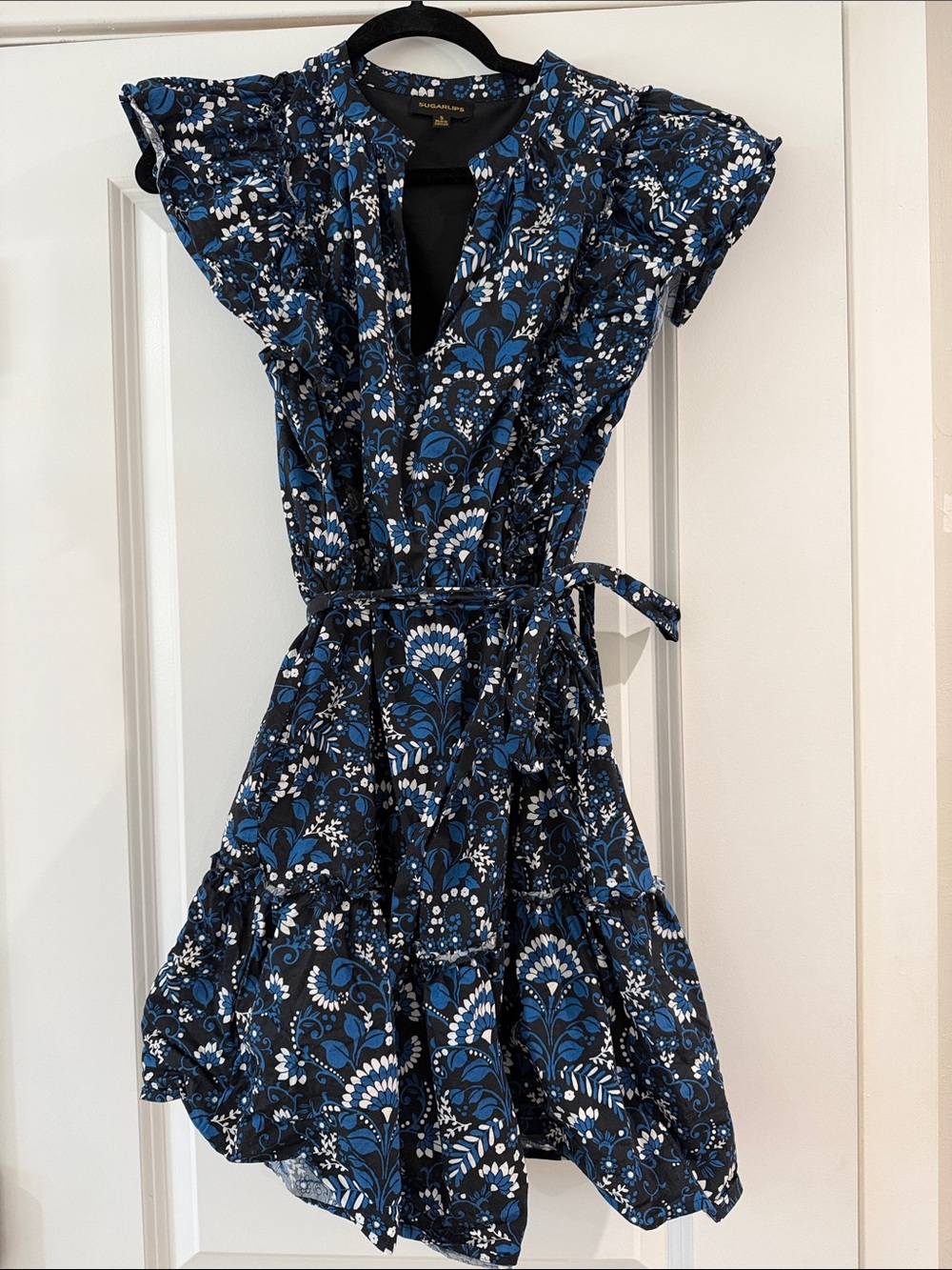 Sugarlips Navy Blue Floral Ruffle Dress